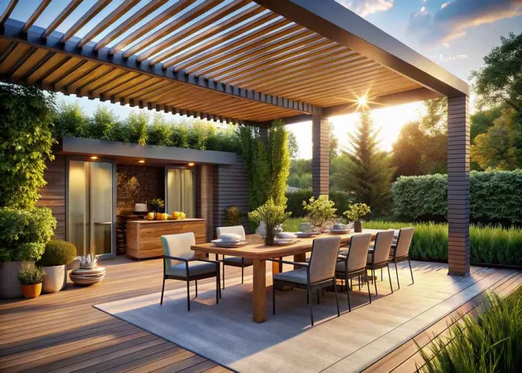 Quel type de pergola puis-je installer sur une terrasse en bois dans un grand jardin ?, Lavit, Alfer Einstein
